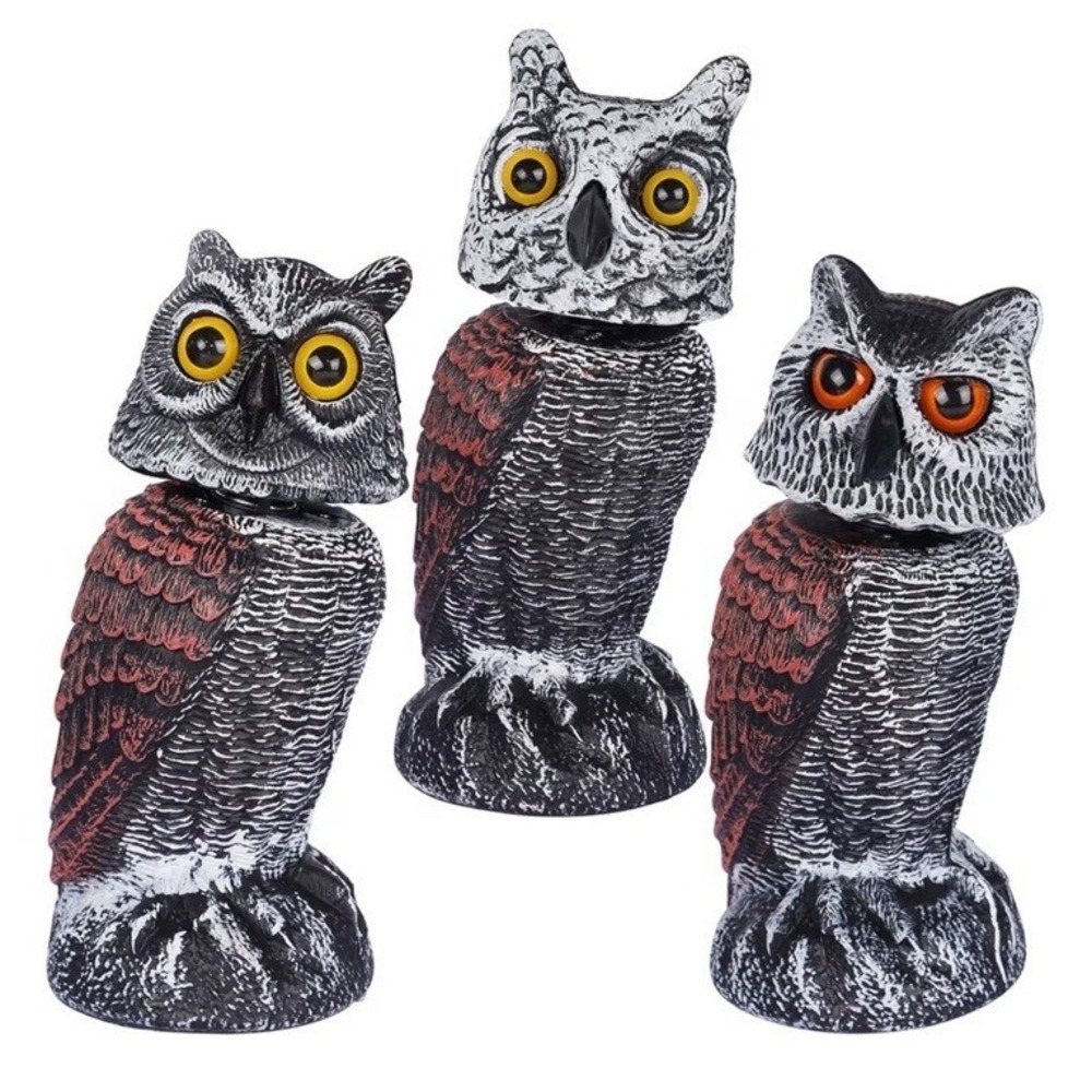 3 Pack Rotating Head Owl Bird Deterrent Scarecrow Decoy Garden Pest Repellent